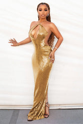 Halter Sequin Backless Maxi Dress